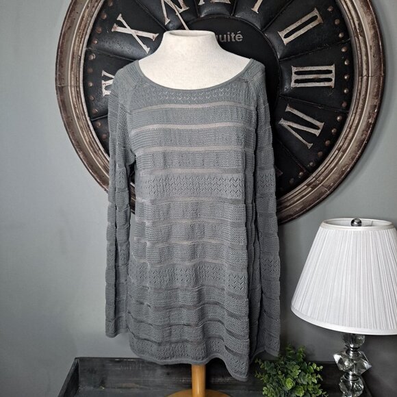 Tommy Bahama Open Knit Long Sleeve Shirt Grey Pullover Medium‎ - Picture 1 of 8